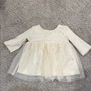 Hanna Andersson 0-3 baby girl tulle Cream and Gold Starry Baby Dress